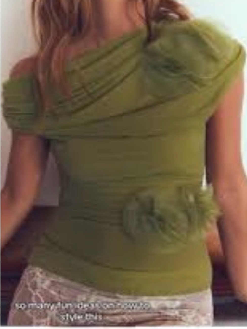 Zara Olive Green One-Shoulder Floral Detail Top